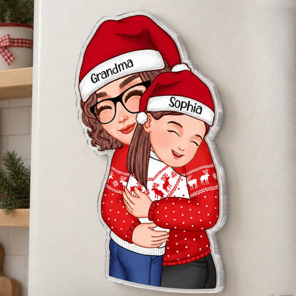 Personalized Grandma & Granddaughter Christmas Acrylic Magnet, Custom Name Hugging Gift for Grandma