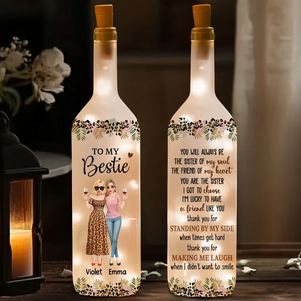 To My Bestie Bottle Lamp Personalized Friendship Quote Night Light Cozy Room Decor A Thoughtful Gift for Her