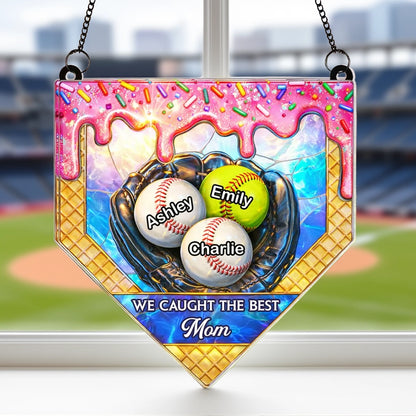 Personalized Acrylic Suncatcher Ornament Baseball Glove Design Window Decor - Unique Mother's Day Gift for Mom