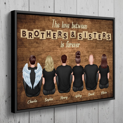 “The Love Between Brothers & Sisters Is Forever” Poster – Personalized Back View Wall Art in Vintage Wood Style, Perfect Gift for Christmas, Birthday or Family Reunion