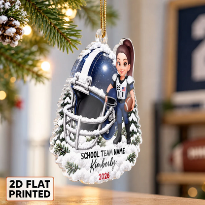 Personalized Acrylic Ornament, Snowy Football Player Scene, Unique Keepsake Gift for Son or Grandson