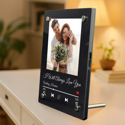Custom Anniversary Acrylic Music Frame – Date, Names, and Photo with Favorite Song Display