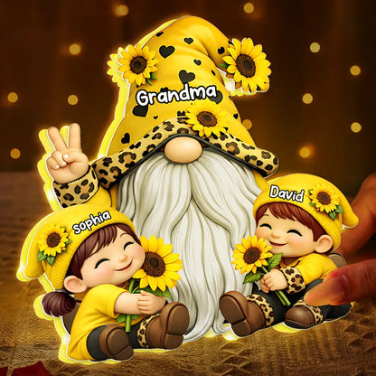 Personalized Grandma Gnome Acrylic Light Box With Sunflowers, Warm Glow Night Light, Unique Gift for Grandma