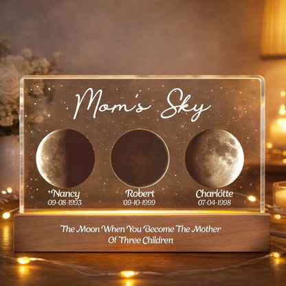 Mom's Sky Block LED Light Plaque, Personalized Moon Phase Night Light for Family Memory, Cozy Bedside Decor Gift
