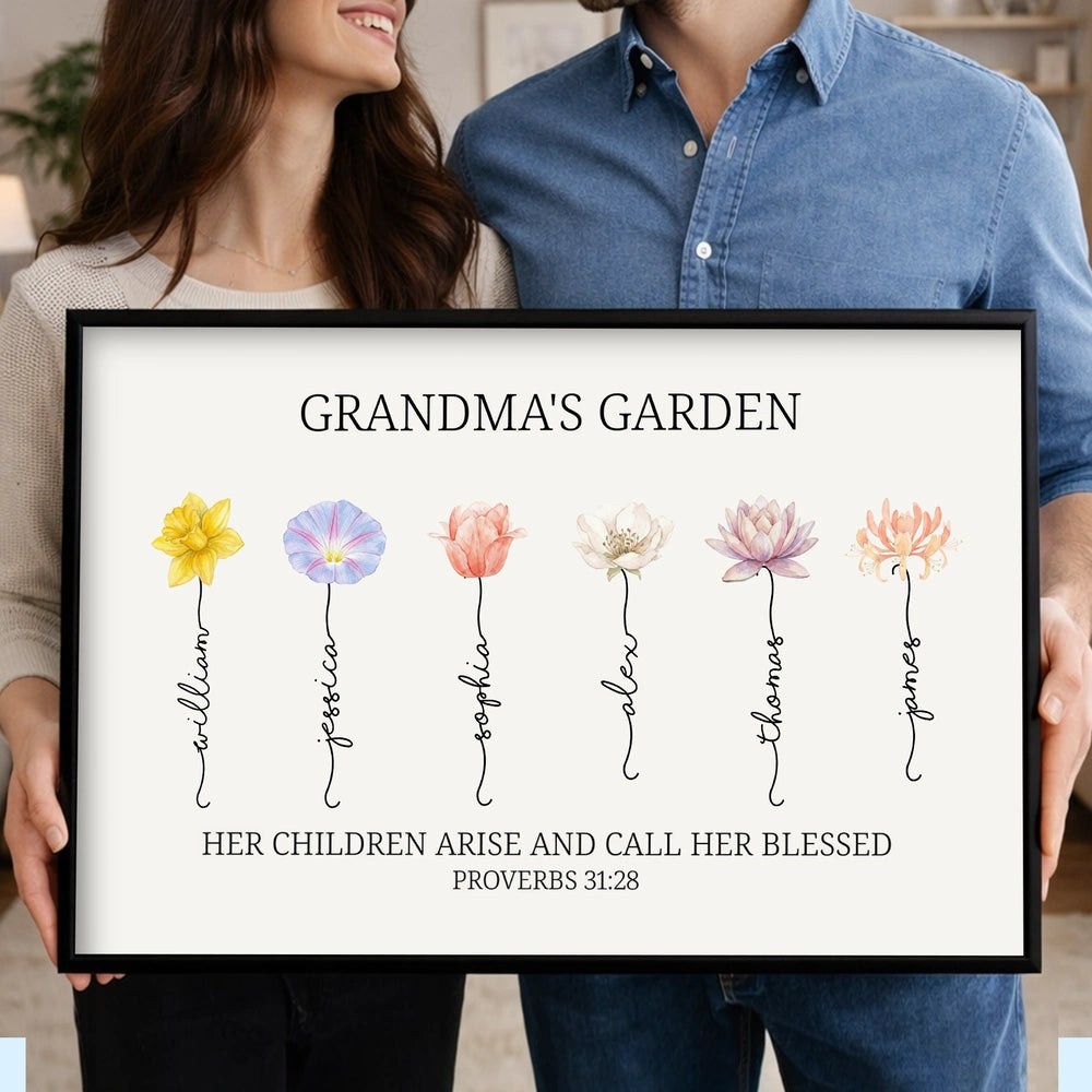 Grandma's Garden Poster Personalized Floral Name Print Family Keepsake Wall Decor A Meaningful Gift for Grandma
