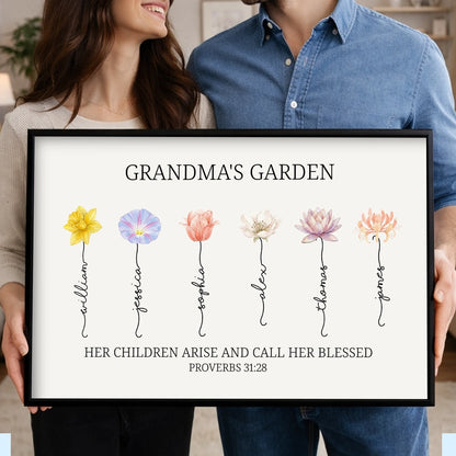 Grandma's Garden Poster Personalized Floral Name Print Family Keepsake Wall Decor A Meaningful Gift for Grandma