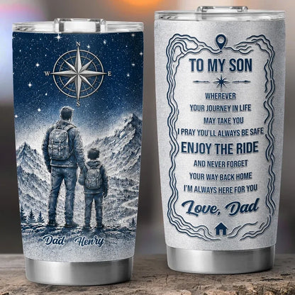 Personalized Insulated Travel Tumbler for Son, Dad and Son Hiking Design, Unique Gift