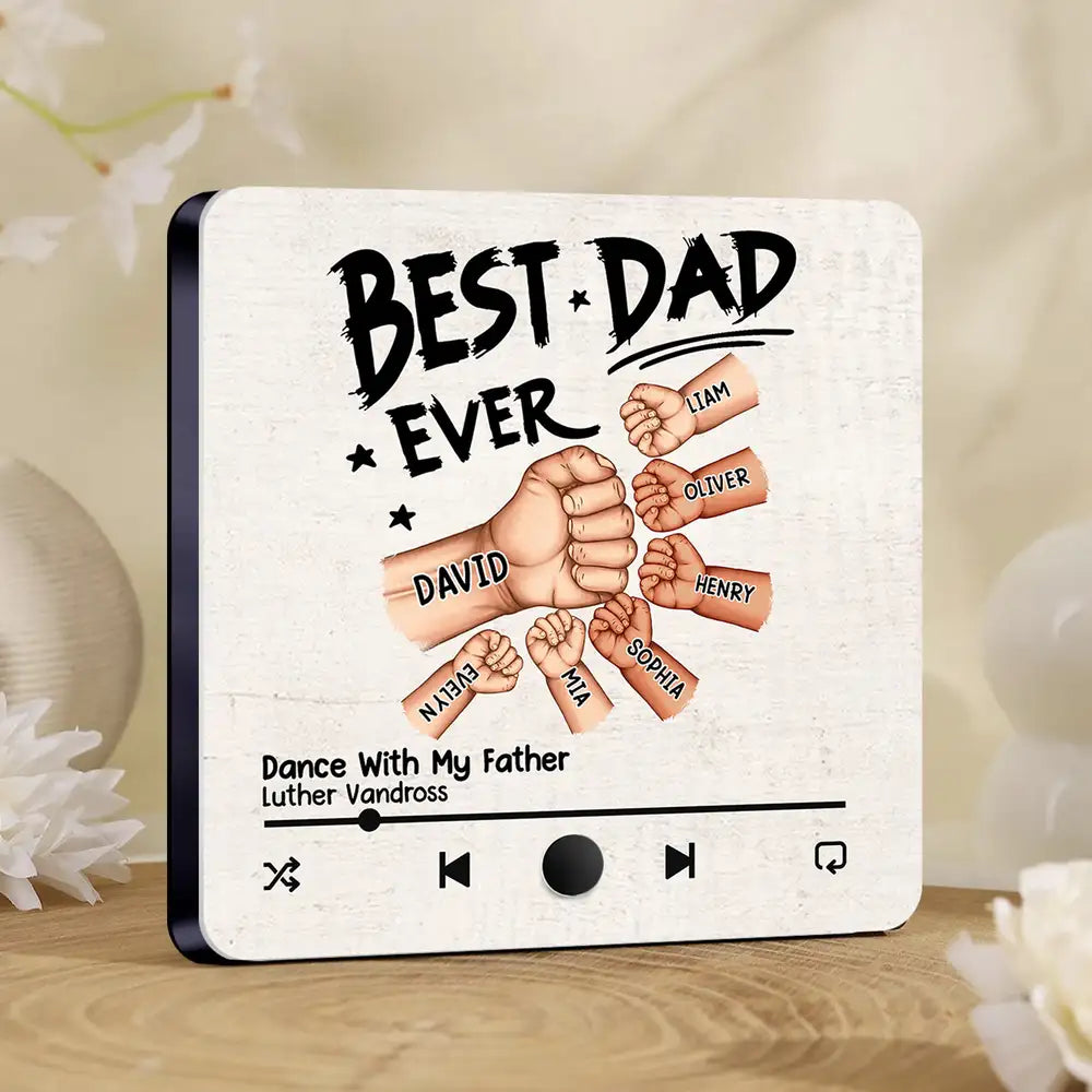 “Best Dad Ever” Acrylic Music Magnet – Personalized Fist Bump Gift with Song Display