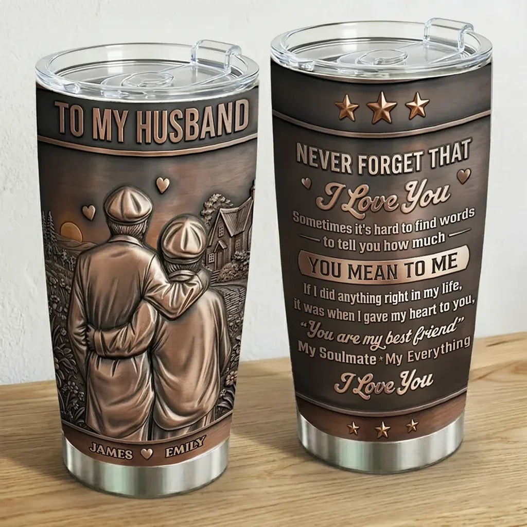 Personalized Insulated Travel Tumbler for Husband, Embracing Couple Sunset Art Unique Gift