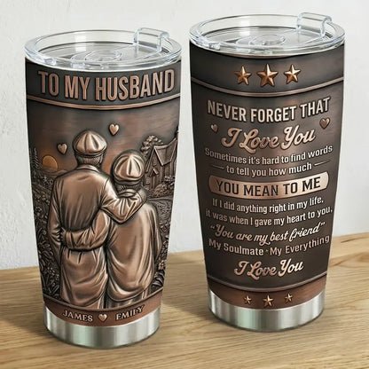 Personalized Insulated Travel Tumbler for Husband, Embracing Couple Sunset Art Unique Gift
