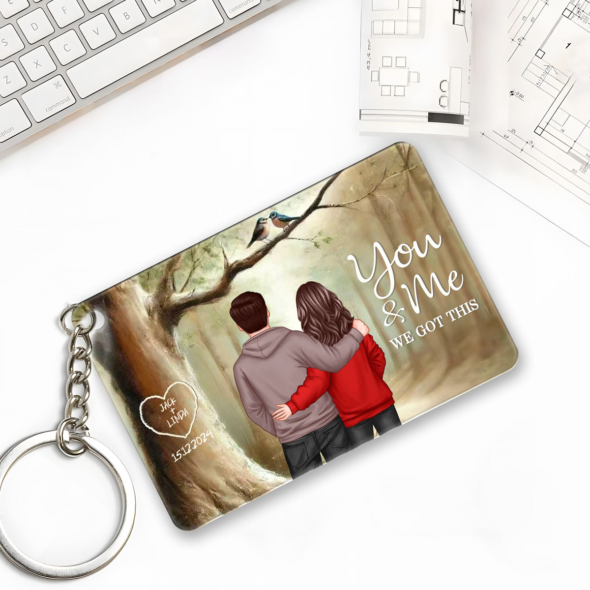 "You & Me" Personalized Couple Keychain - Perfect Sentimental Gift for Anniversaries, Valentine's Day & Weddings