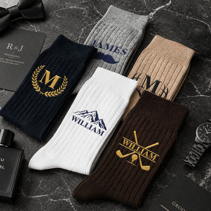 Embroidered Cotton Socks with Custom Monogram, Dress Shoe Styling, Creative Gift for Dad or Husband