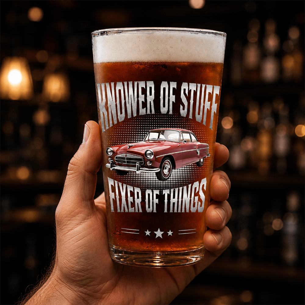 Personalized Beer Glass with Classic Muscle Car Art, Black and Gold Unique Gift for Car Enthusiast