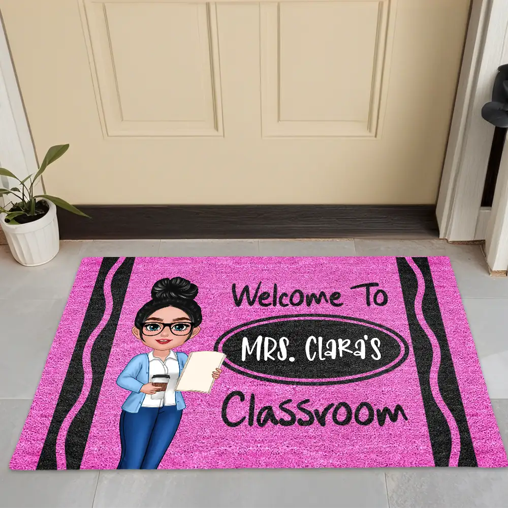 Personalized Classroom Entrance Mat – Unique Gift for Teachers with Cartoon Illustration