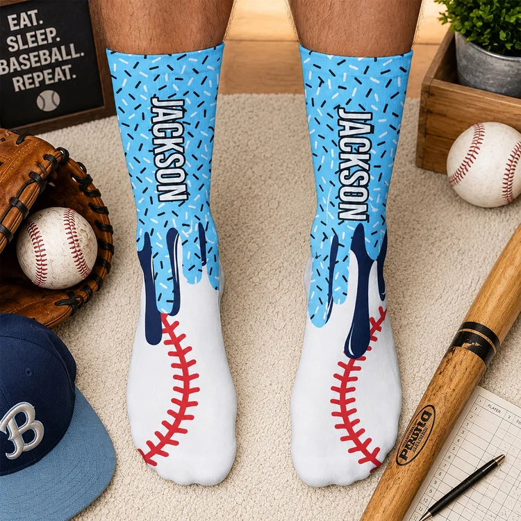 Personalized Baseball Socks with Playful Drip Art, Creative Game Day Keepsake Gift for Players and Fans
