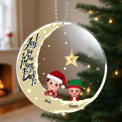 Acrylic Ornament with Crescent Moon & Cute Kid, I Love You to the Moon & Back, Unique Christmas Gift for Mom or Grandma