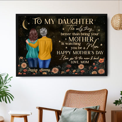 Vintage Floral Moon To My Daughter From Mom Happy Mother's Day Personalized Poster, Keychain, Plaque, Pillow, Ornament & More, Heartfelt Mother's Day Gift for Daughter