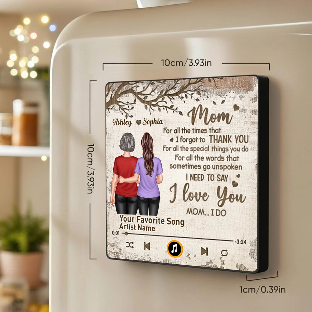 Acrylic Music Magnet Personalized for Mom, I Love You Quote with Mom and Daughter Hugging, Sweet Gift Idea