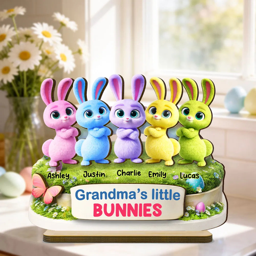 Personalized 2-Layer Wooden Plaque Grandma's Little Bunnies Spring Easter Decor, Unique Gift for Grandma