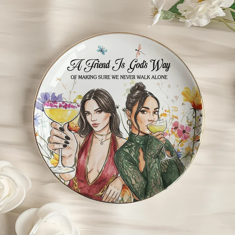 Friendship Jewelry Dish, Friends Laughing Among Watercolor Florals, Personalized Sentimental Gift for Her