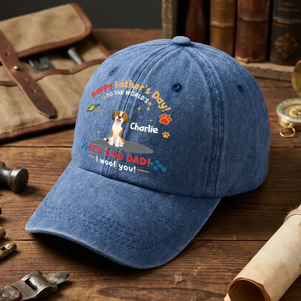 Personalized Dog Dad Hat with Custom Dog Illustration, Funny Father’s Day Gift for Pet Dad