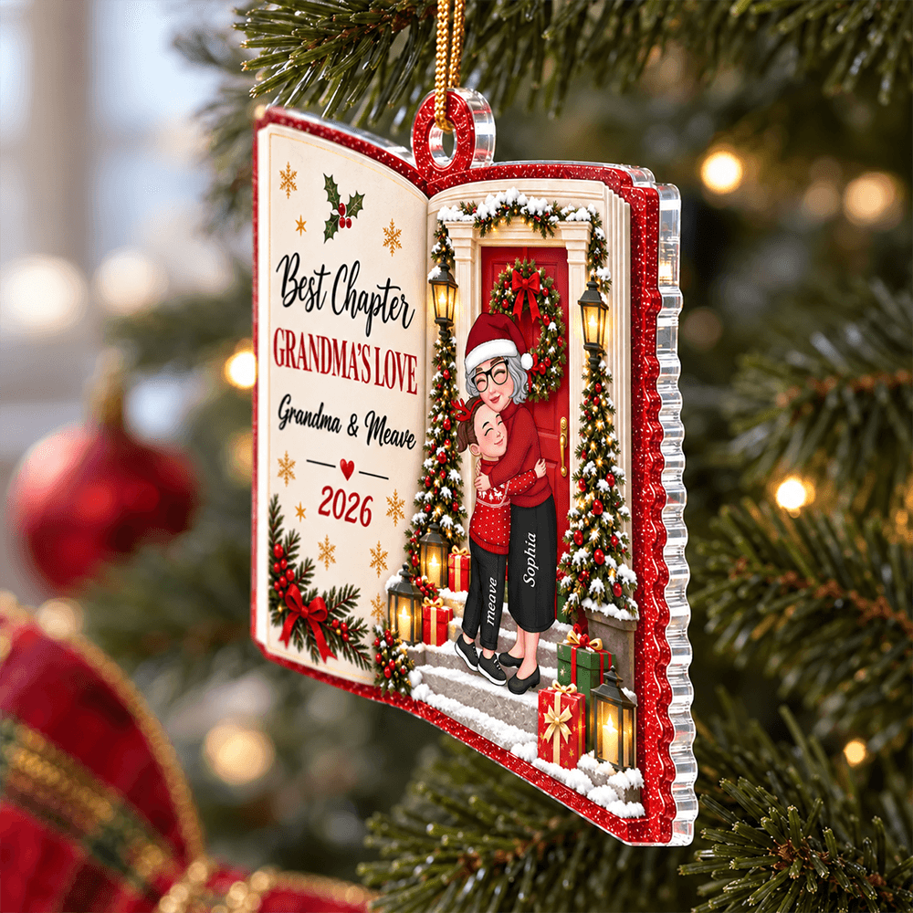 Personalized Acrylic Ornament, Grandma's Love and Warm Hug in Snowy Christmas Scene, Creative Gift for Grandma