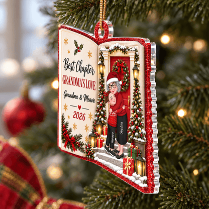 Personalized Acrylic Ornament, Grandma's Love and Warm Hug in Snowy Christmas Scene, Creative Gift for Grandma