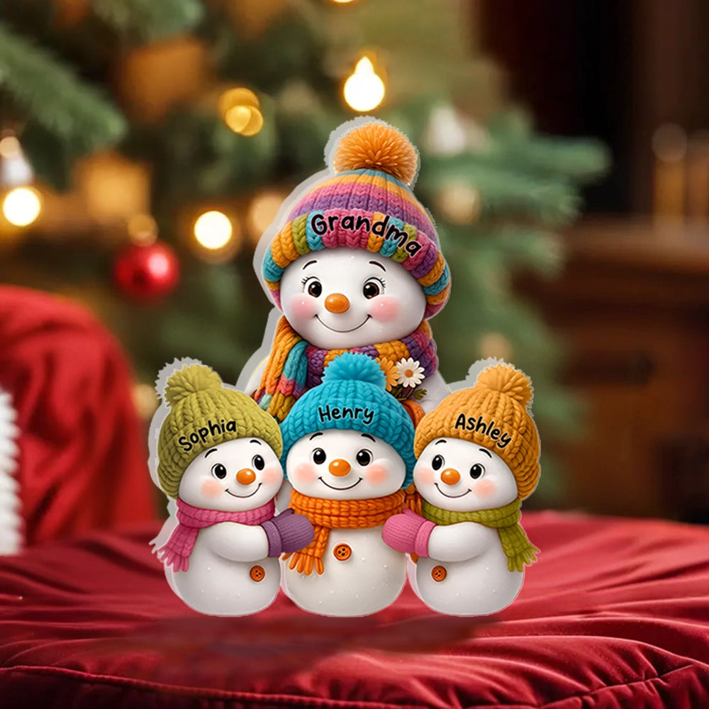 Shaped Acrylic Block Plaque Snowman Family – Cozy Winter Mantel Décor, heartwarming keepsake, perfect gift for Grandma