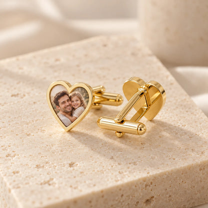 Personalized Heart-Shaped Photo Cufflinks, Meaningful Keepsake Gift for Dad, Husband or Partner
