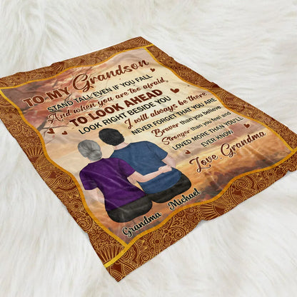 To My Grandson Personalized Fleece Blanket, Heartwarming Grandma Message, Cozy Decor Throw, Thoughtful Gift