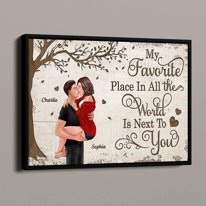 Personalized "Favorite Place In All The World" Couple Kissing Canvas/Poster - A Perfect Valentine's Day Gift for Couples