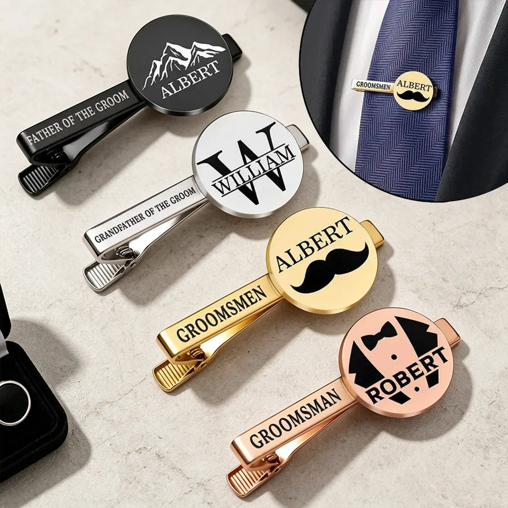 Personalized Stainless Steel Tie Clip with Tuxedo Art, Creative Wedding Keepsake Gift for a Groomsman