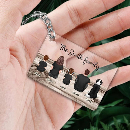 Beach Landscape Family Sitting Back View - Personalized  Pillow or Keychain or Poster or Plaque or Car Hanger or Wallet or Wallet Card or Cap or Cup - Ideal Gift for Loved Ones