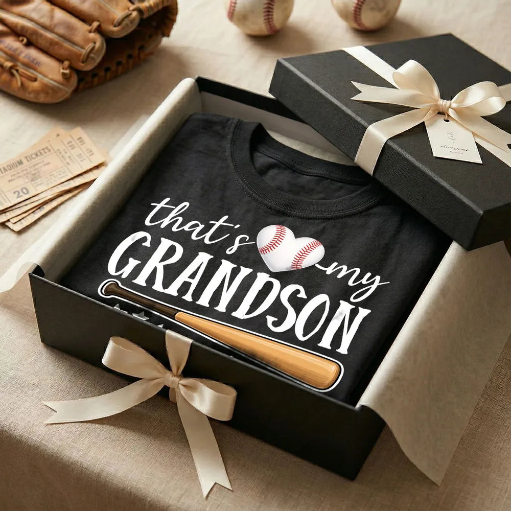 Personalized Dual Print Classic Tee That's My Grandson Out There Baseball Fan Gift for Proud Grandma