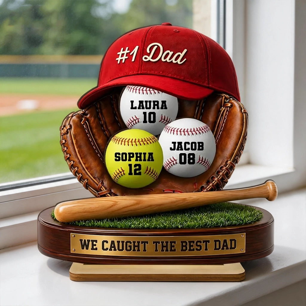 Baseball Dad 2-Layer Wooden Plaque, Custom Family Keepsake with We Caught the Best Dad, Creative Gift