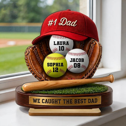 Baseball Dad 2-Layer Wooden Plaque, Custom Family Keepsake with We Caught the Best Dad, Creative Gift