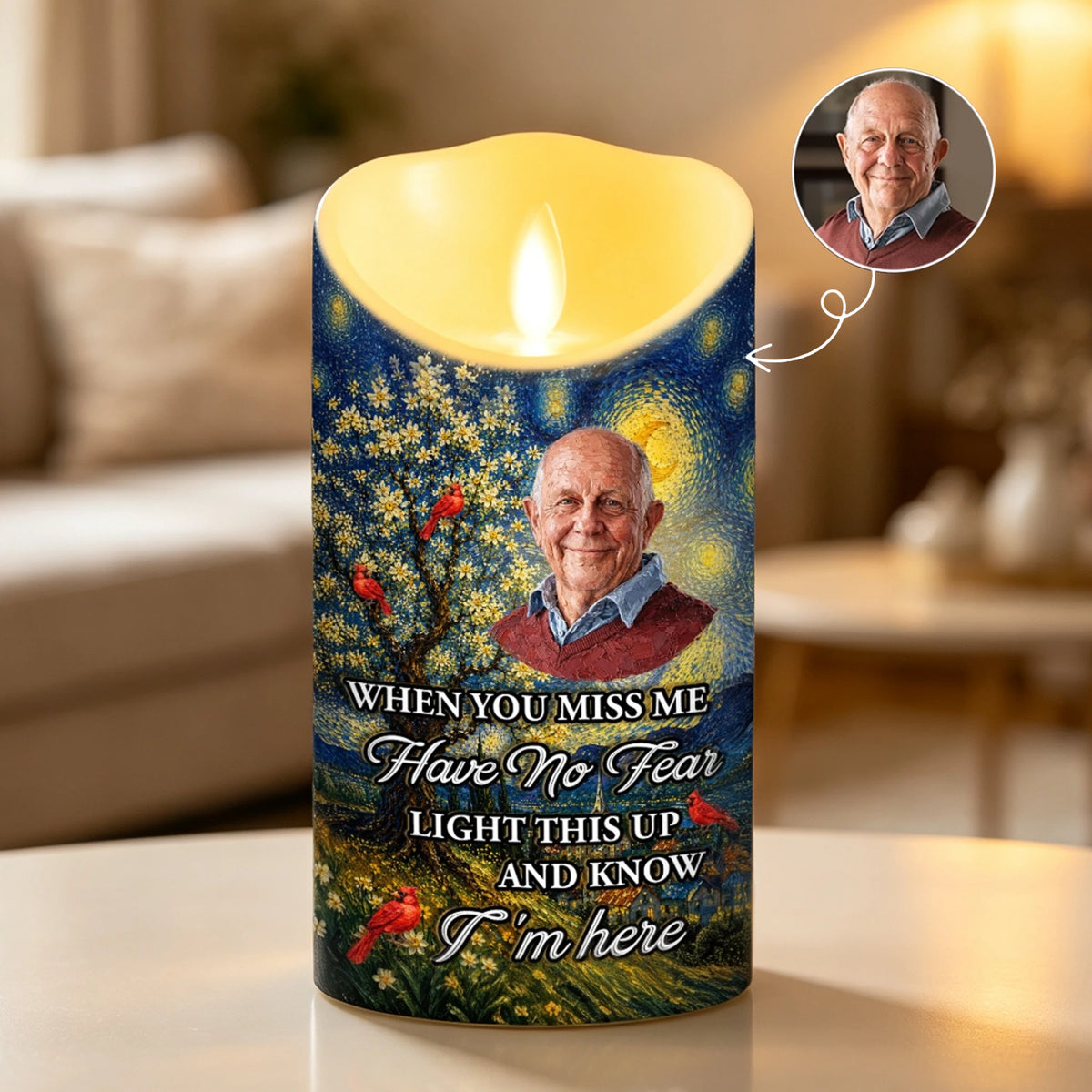 Custom Flameless LED Candle, When You Miss Me Quote & Cardinals, Creative Sympathy Gift for Home