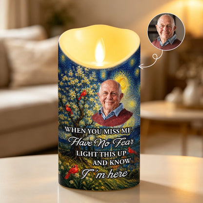 Custom Flameless LED Candle, When You Miss Me Quote & Cardinals, Creative Sympathy Gift for Home