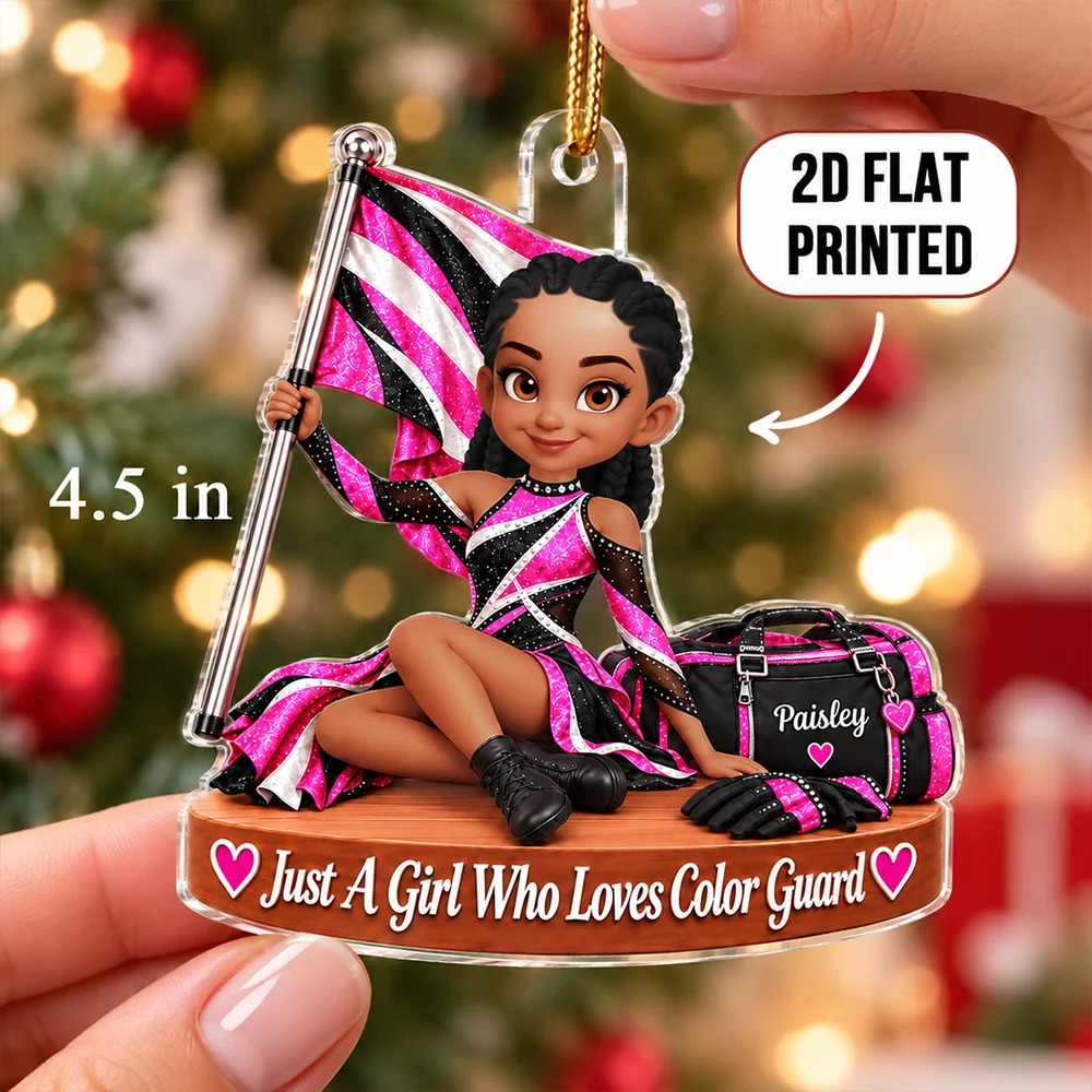 Personalized Acrylic Ornament, Flag-Holding Color Guard Girl, Creative Christmas Keepsake Gift for Granddaughter