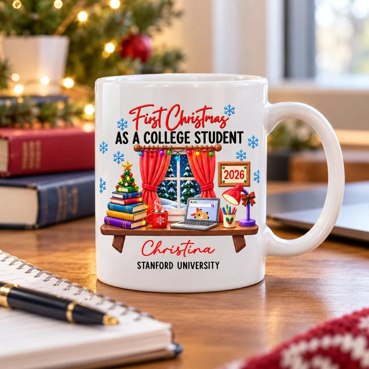 First Christmas as a College Student Mug, Personalized Heartwarming Keepsake, Creative Gift for Student