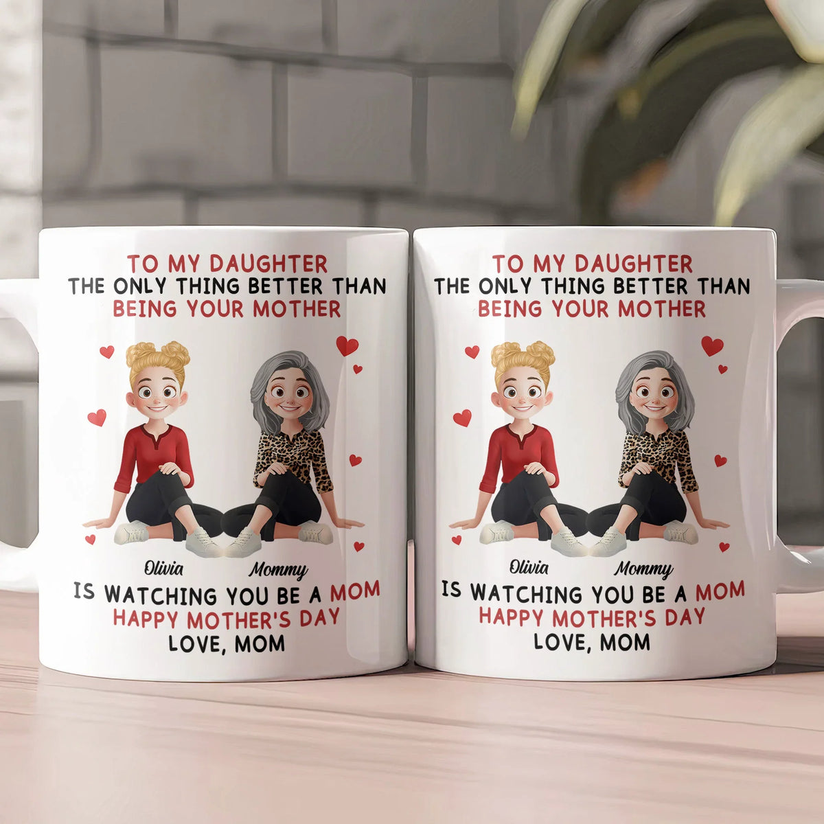 Ceramic Mug for Daughter, Personalized Mother-Daughter Love Quote and Sweet Cartoon Art, Daily Coffee Reminder, Creative Gift