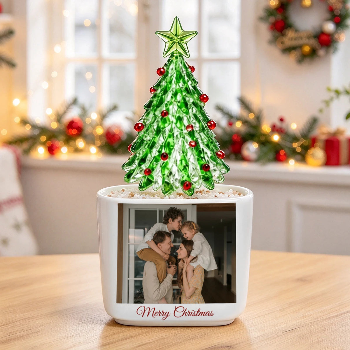 Square Glass Planter, Personalized Grandparent Keepsake with Cozy Christmas Hug, Creative Gift for Family