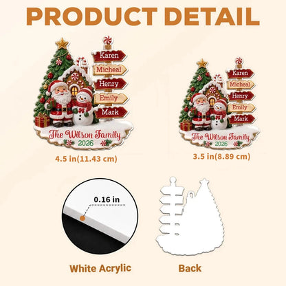 Personalized Acrylic Ornament, Santa and Snowman by a Snowy Gingerbread House, Unique Family Gift