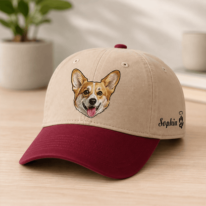 Personalized Pet Photo Embroidered Color Block Baseball Cap, Custom Name Hat, Unique Gift for Dog & Cat Lovers