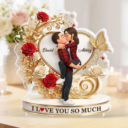 Shaped Acrylic Block Plaque Personalized with Names, I LOVE YOU SO MUCH Heart Design, Sweet Love Memory Home Accent, Creative Gift for Couple