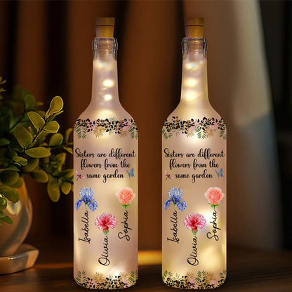Sisters Are Different Flowers Bottle Lamp, Personalized Floral Bottle Lamp for Cozy Ambient Light, Thoughtful Gift for Sister