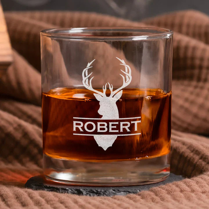 Double Sided Whiskey Glass Personalized for Your Favorite Guy - Sweet Funny Message on the Bottom, Unique Gift