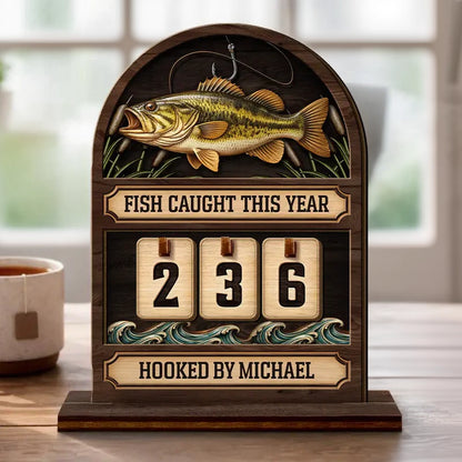 Personalized 2-Layer Wooden Tracker Sign Fishing Catch Counter for Man Cave Decor - Unique Gift for Anglers