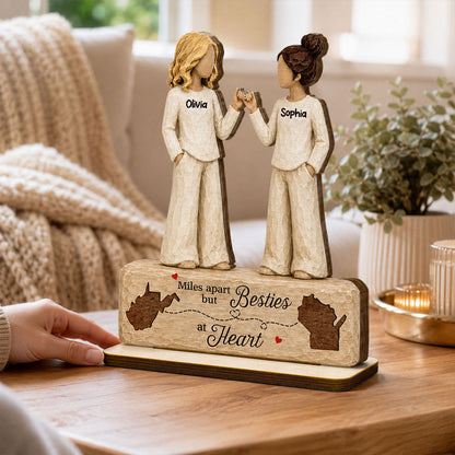 Personalized Wooden Plaque, Miles Apart Besties at Heart, Unique Gift for Long-Distance Friends