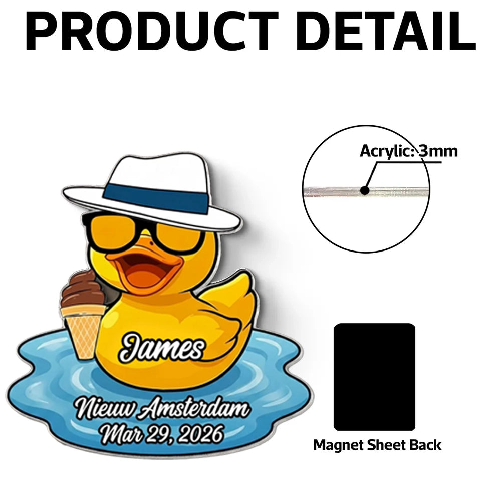 Acrylic Magnet Personalized Name Duck Pool Float with Ice Cream, Bright Summer Cartoon, Cute Unique Gift for Anyone